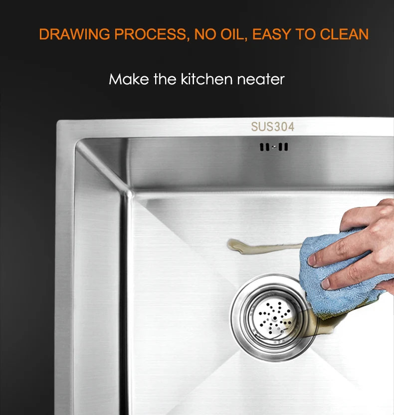 304 Stainless Steel Kitchen Sink Multiple Size Single Bowl Undermount Basin For Kitchen Fixture Improvement With Drainage