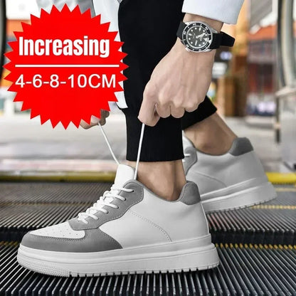 PDEP Neue Höhe Zunehmende Schuhe für Männer 10 cm Unsichtbare Aufzug Turnschuhe Weiß Leder Sport Zapatillas De Hombre Große Größe 46