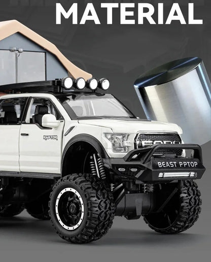 1/24 Scale Raptor F150 Alloy Cars Models Toys 6 Doors Opened Camping RV Diecast Model Light Sound Vehicle for Boys Birthday Gift.