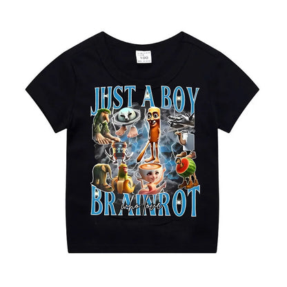 Just A Boy Who Love Brainrot Meme Italian Bootleg Boys Girls Kids T-Shirt AI Italian Animals Y2k Graphic Outfit Cotton Tees.