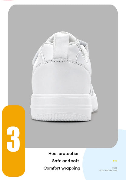 White Kids Sneakers Boys Sports Running Shoes Breathable Mesh Lightweight Comfortable Outdoor Tennis Casual Walking Shoes.