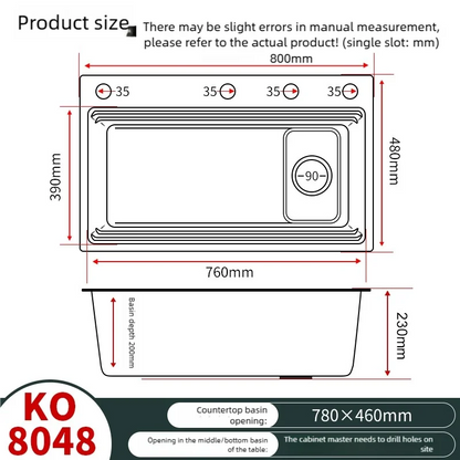 Black 304 Stainless Steel Kitchen Sink Household Multifunction Wash Dish and Vegetables Basin Large Single Slot Undermount Basin