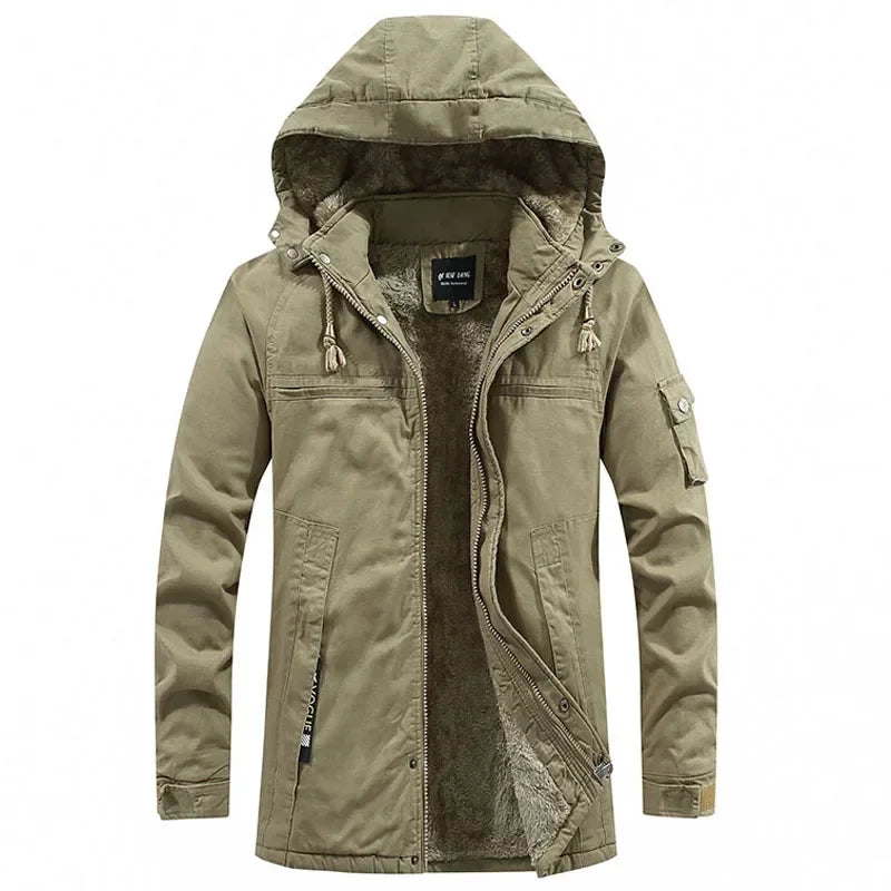 Parkas Coat Military Windproof Hooded Jackets Man Washed Cotton Thick Fleece Casual New  Winter Warm Varsity Jacket Men