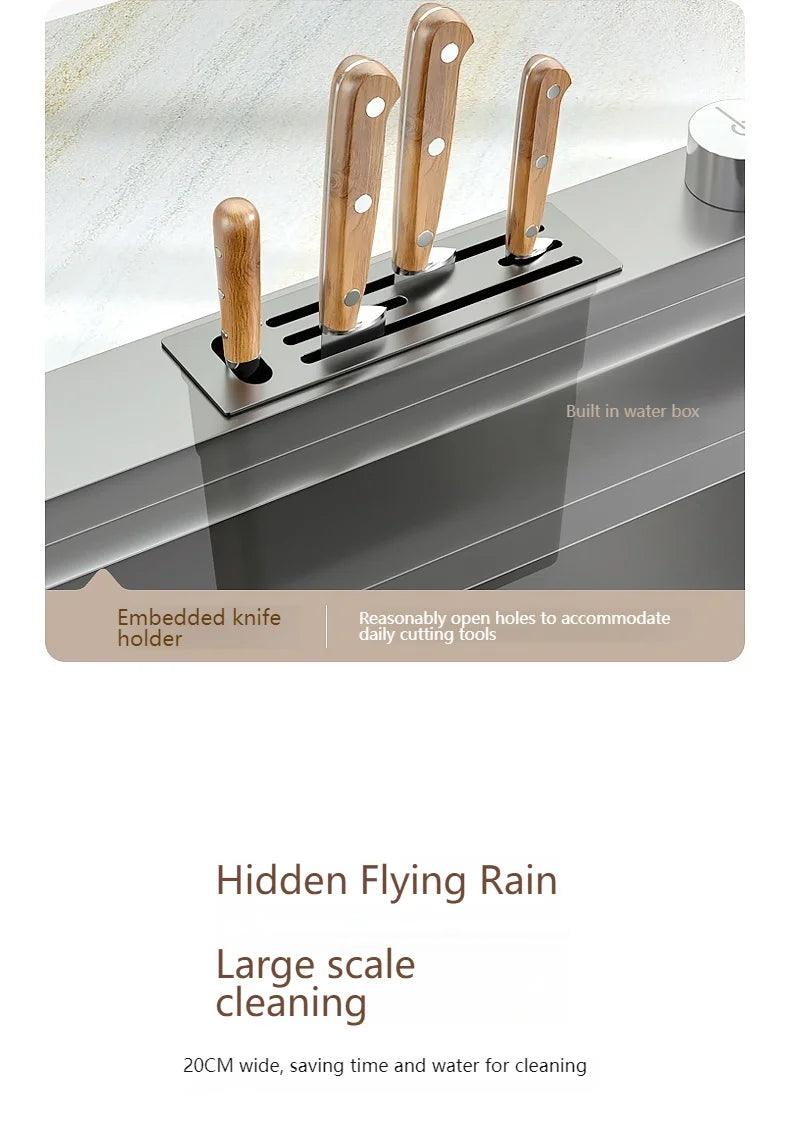 Wasserfall-Küchenspüle aus Edelstahl, extra groß, mit einem Schlitz, multifunktionale Geschirrspülbecken, Unterbaubecken, Tassenwascher