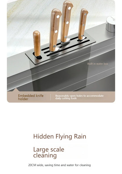 Wasserfall-Küchenspüle aus Edelstahl, extra groß, mit einem Schlitz, multifunktionale Geschirrspülbecken, Unterbaubecken, Tassenwascher