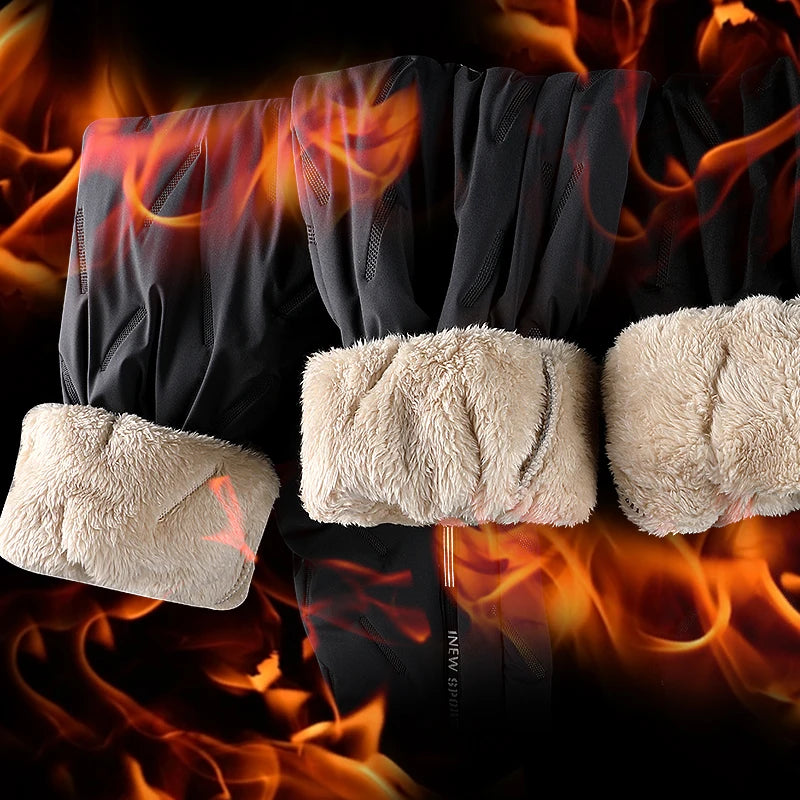 New Fleece Warm Winter Men's Pants Casual Thicken Joggers Pants for Men Thermal Padded Trousers Black Sweatpants Men Waterproof.