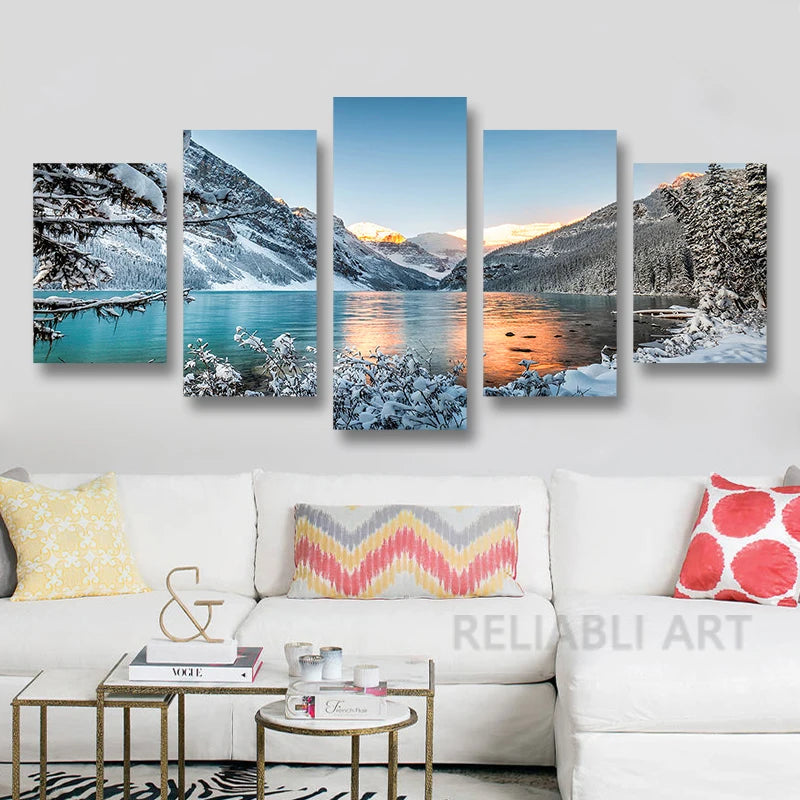 Landscape Canvas Posters Home Decor 5 Pieces Natural Lake Paintings Wall Art Scenery Pictures Modular Living Room Decor Unframed.