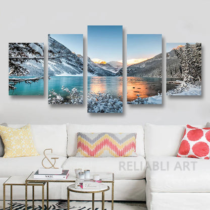 Landscape Canvas Posters Home Decor 5 Pieces Natural Lake Paintings Wall Art Scenery Pictures Modular Living Room Decor Unframed.