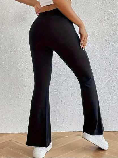 Hohe Taille Haifischform Bell-Bottom-Hose Damen Casual Micro Flared Hose Elastische Basisschicht Lange schwarze Leggings