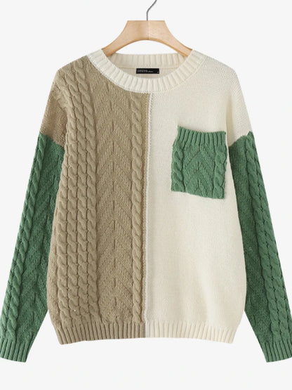 ZANZEA 2025 Autumn Patchwork Sweaters Women Pullovers Kintted Jumper Stylish Long Sleeve Winter Sweater O Neck Jumper Streetwear.