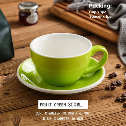 300ml Ceramic Coffee Cup and Saucer Set Pottery Latte Cups Breakfast Milk Mug Afternoon Teacup Porcelain Water Mugs Wholesale