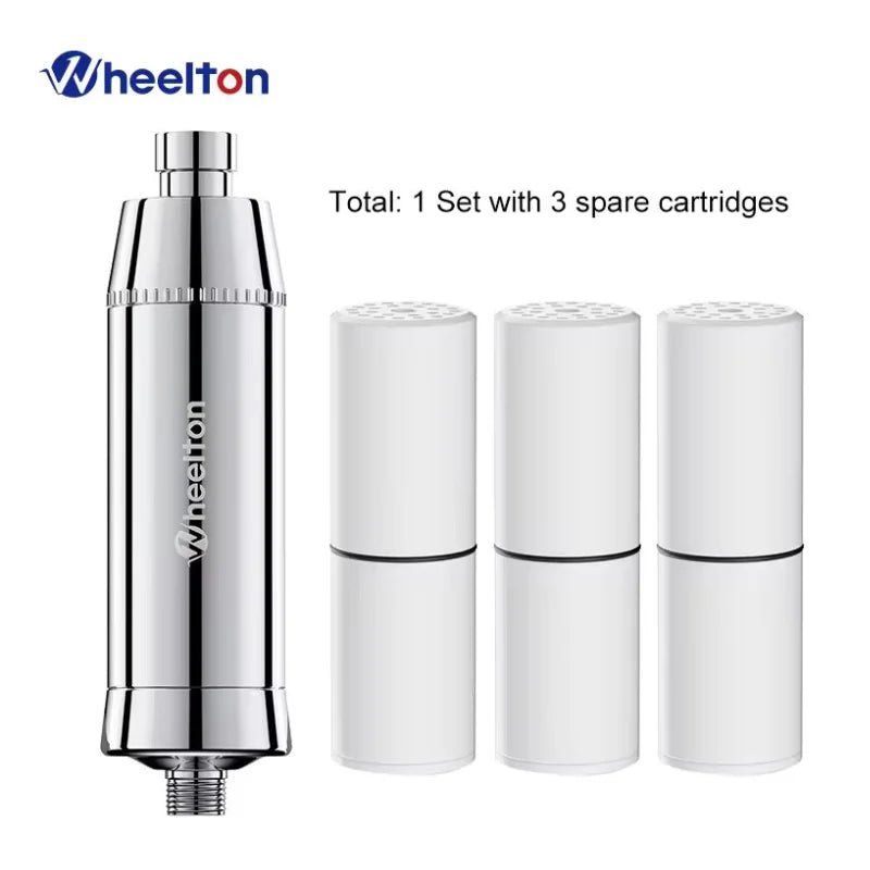 Wheelton SPA Bathing Remove Chlorine Water Filter Purifier Shower Filtration Soft Water Attach Extra 3 Cartridges.