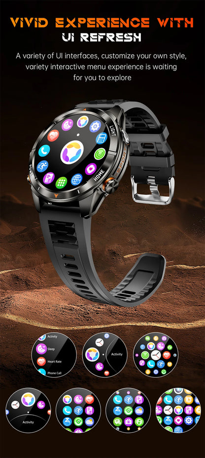 New Outdoor Sport Smart Watch Men 1.46" AMOLED Screen LED Flashlight 515mAh Battery 10ATM Waterproof Bluetooth Call Smartwatch.