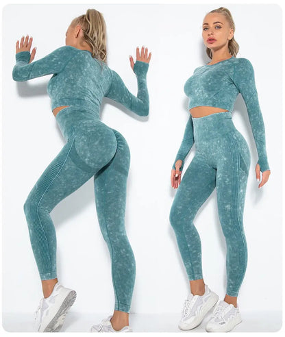 Seamless Yoga Set Gym Clothes Women's Sportswear Yoga Suits Women Fitness Set Tracksuits Sports Outfits Long Sleeve Gym Leggings