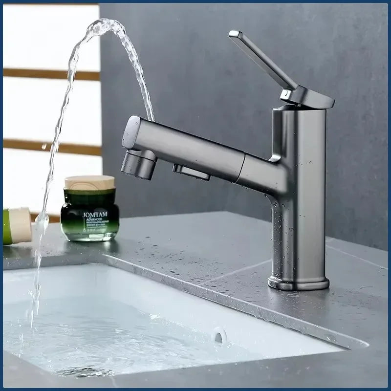 3 Function Stream Sprayer Hot Cold Brass Washbasin Faucet for Bathroom Single Handle Dual Hole Pull Out Basin Sink Mixer Tap