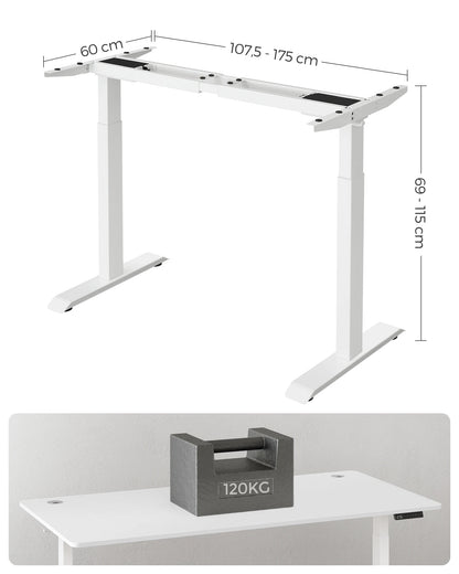 SONGMICS Höhenverstellbarer Schreibtisch elektrisch, Schreibtischständer, Doppelmotor, mit Haken, stufenlos verstellbar