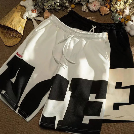 Sommer Casual männer Shorts Ins Trendy Marke Amerikanischen Stil Gespleißt Mittlere Taille Gerade Bein Lose Fit Breite Bein Minute Jogginghose