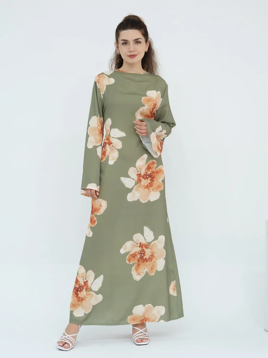 Muslim Women Dubai Abaya luxury Flower Print Long Dress Kaftan Ramadan Robe Femme african Maxi dresses Islam Clothing Kebaya.