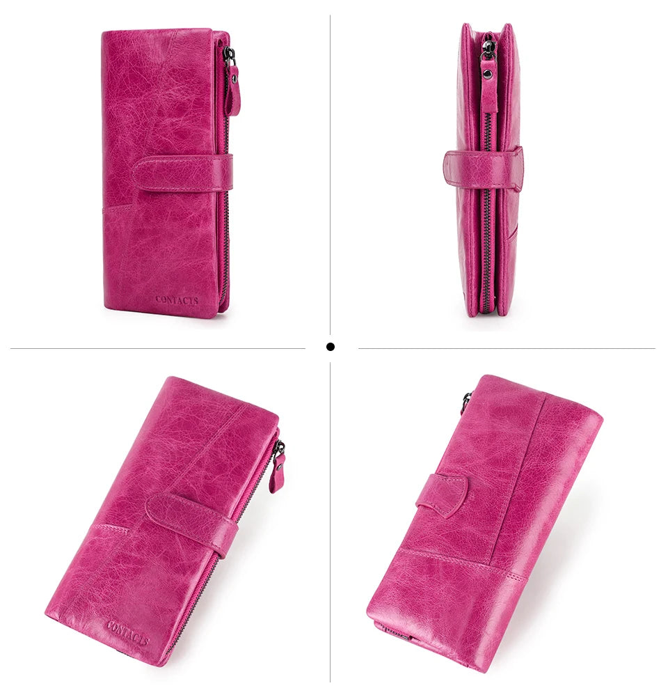 Contact's New Genuine Leather Wallet Fashion Coin Purse For Ladies Women Long Clutch Wallets With Cell Phone Bags Card Holder.