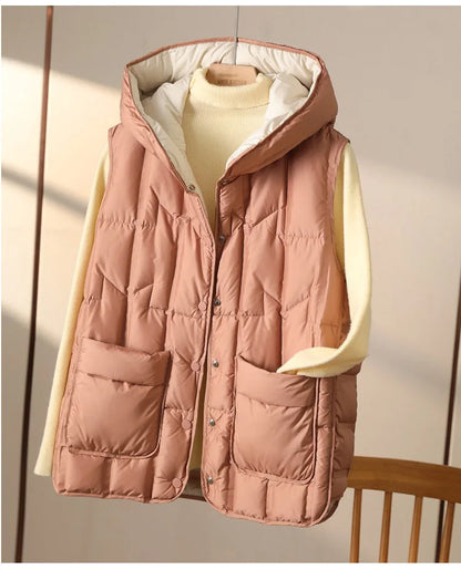 Weiblich 90% weiße Ente Daunen ultraleichte ärmellose Daunen weste 2023 neue Herbst/Winter Mode Kapuze Basics Frauen warme Weste Mantel