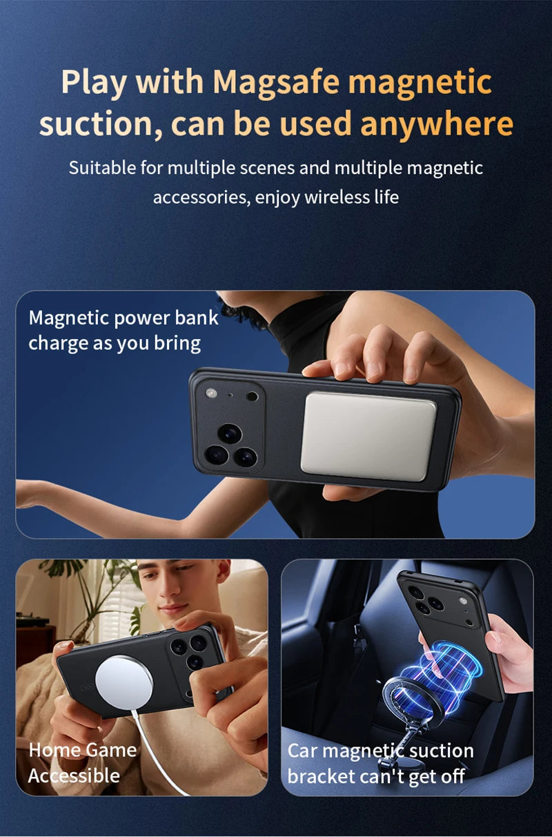 For Iphone 17 Pro Case Magnetic Leather Shield Cover For Iphone 17 Pro Anti-Fingerprint Non-Slip PC+TPU.