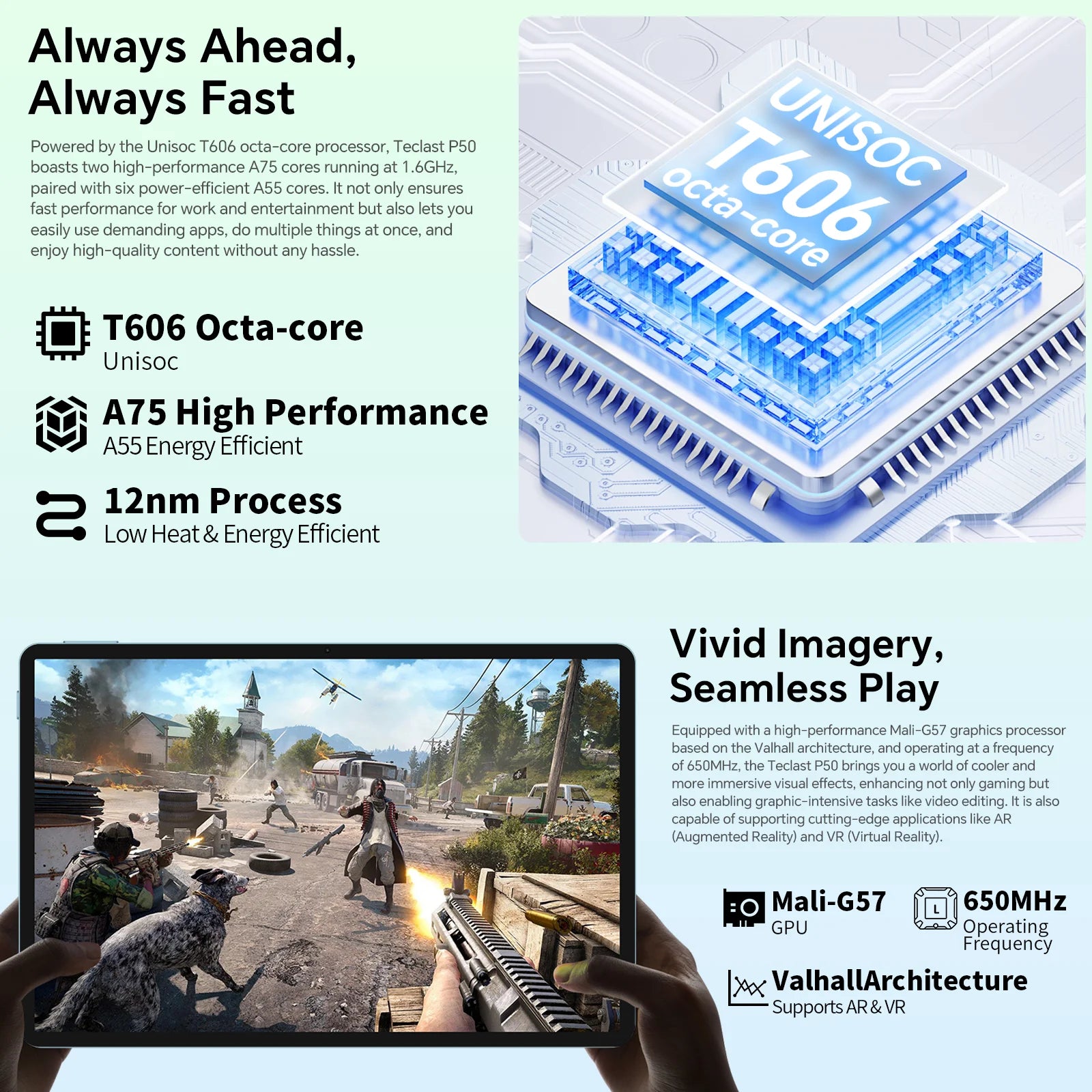 Teclast P50 Android 14 Tablet 11" IPS Max 14GB RAM 128GB ROM Unisoc T606 8-core 13MP Camera 8000mAh Type-C 4G LTE TÜV Rheinland.