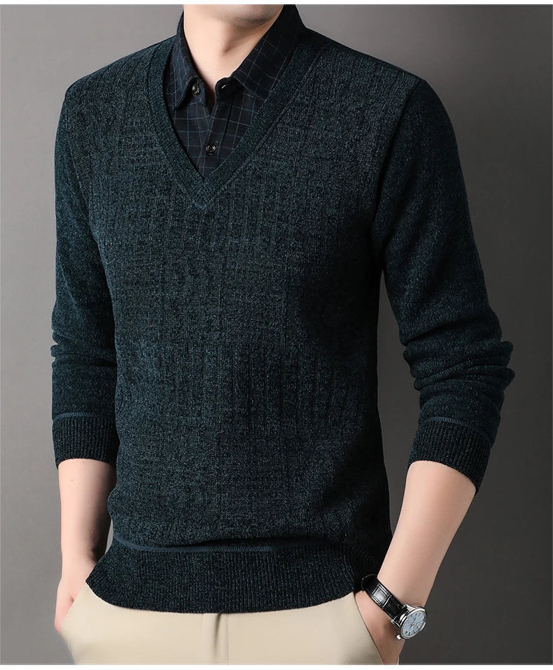 Winter Men Fleece Sweater Thickened Pullover Shirt Collar Sweaters Velvet Clothing Autumn Winter Jumpers Fashion Knitwear.