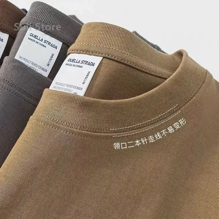 600g Heavy-duty Cotton Short Sleeved T-shirt for Men's Fashion Pure Cotton Thickened Short Sleeved Half Sleeved Tee.