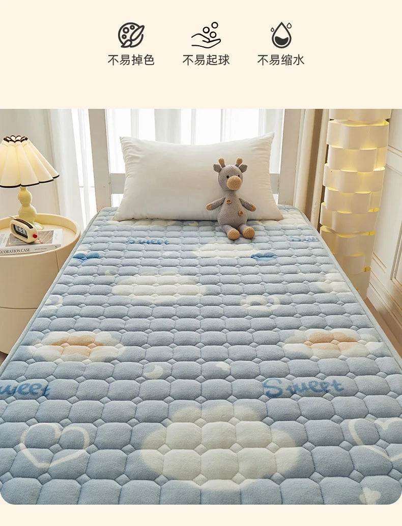Winter Dormitory Soft Mattress Toppers Thick Warm Coral Velvet Bed Sheet Non-slip Mattress Cover Thin Bed Pad Tatami Floor Mat.