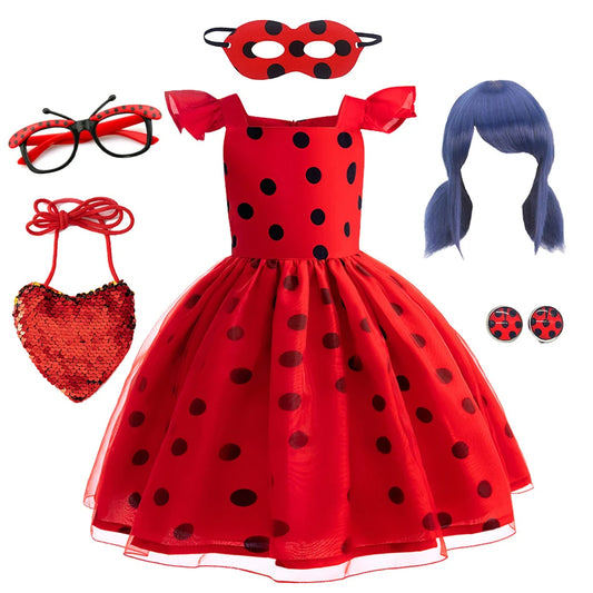Mädchen Little Beetle Flying Sleeve Cosplay Prinzessin Kleid Geburtstag Halloween Party Kleidung Kinder Marinette Performance Kostüme