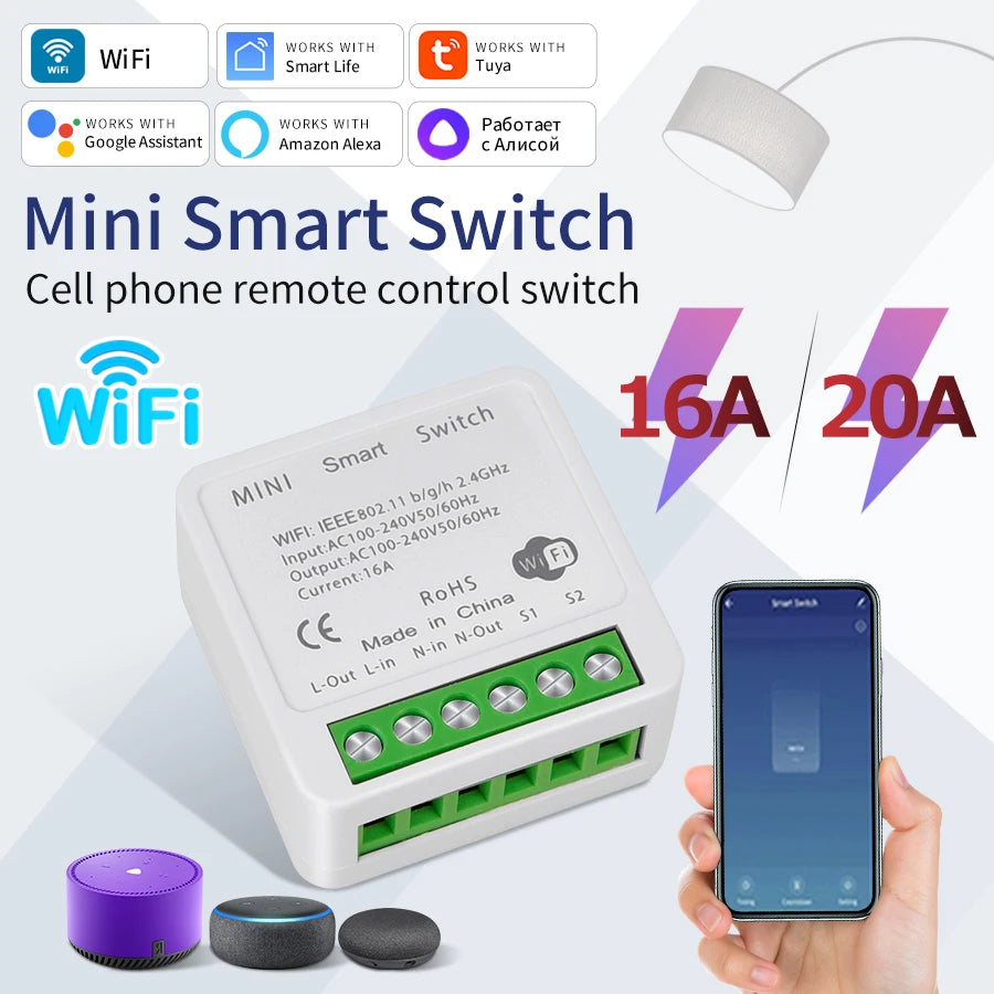 16A 20A Tuya WiFi Smart Switch 2-Wege-Steuerung Mini Smart Breaker Arbeit mit Smart Life Alexa Google Home Alice.