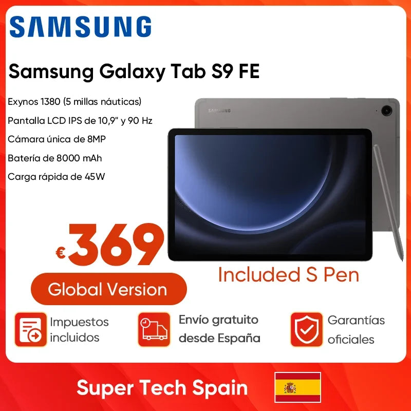 Original Samsung Galaxy Tab S9 FE X510 Exynos 1380 10.9'' Display Tablet WIFI 8000mAh Battery IP68 Waterproof Android With S Pen.