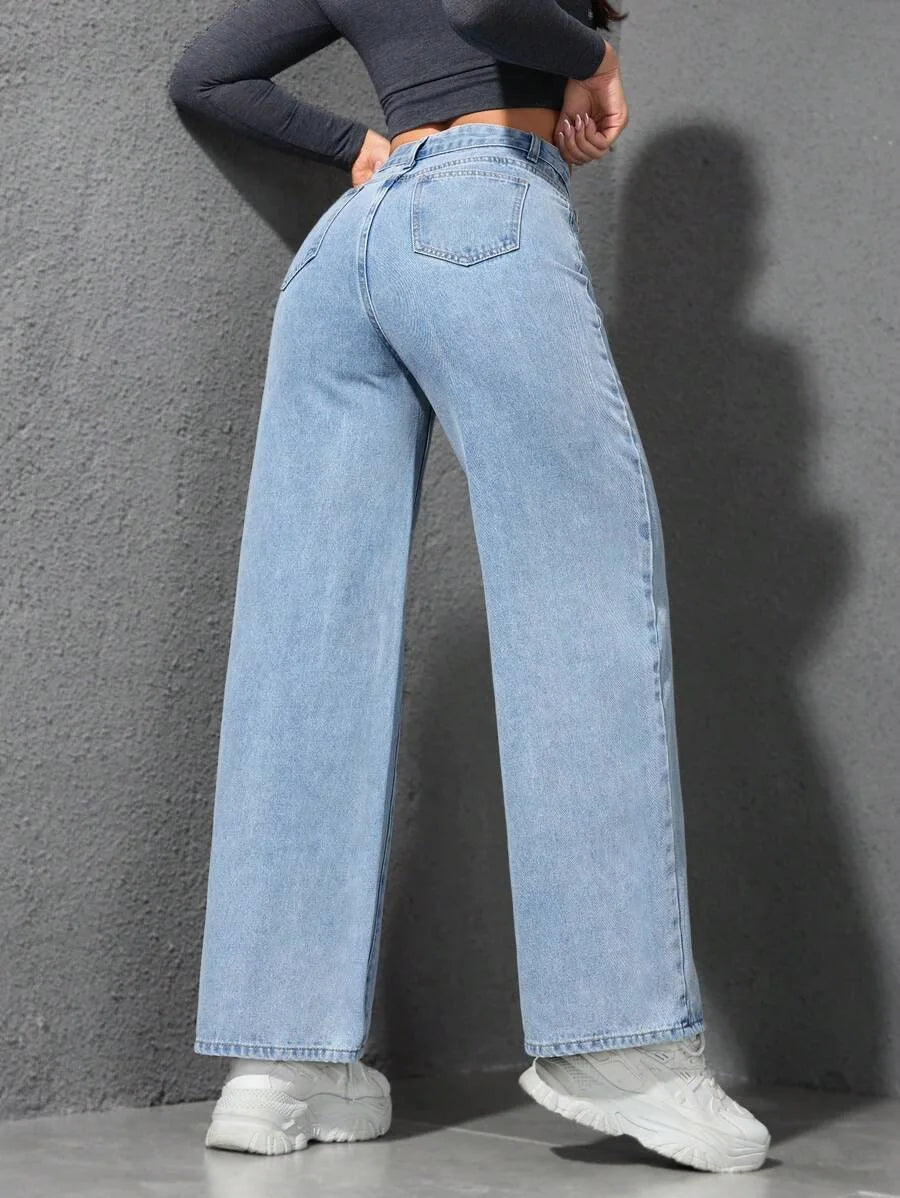 Jeans Women Vintage Wide Leg Pants Denims High Waist Washed Distressed Basics Straight Trousers 2025 Streetwear Floor Length.