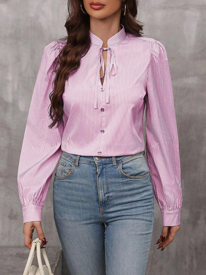 New Fashion Women's Color-coded Striped Casual Trendy Loose Single-breasted Pullover Long Sleeve Shirts Female Clothes T-shirts.