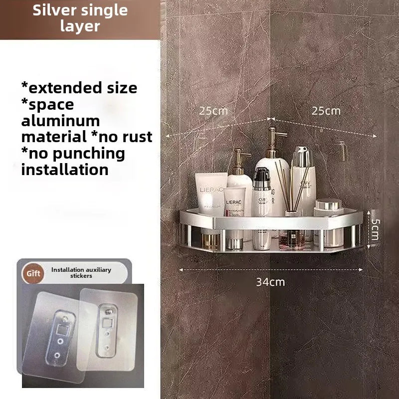 Kein Stanzen erforderlich, Badezimmerregal, Aluminiumlegierung, Shampoo-Regal, Make-up-Organizer, Duschregal, Badezimmer-Accessoires, Eckregal