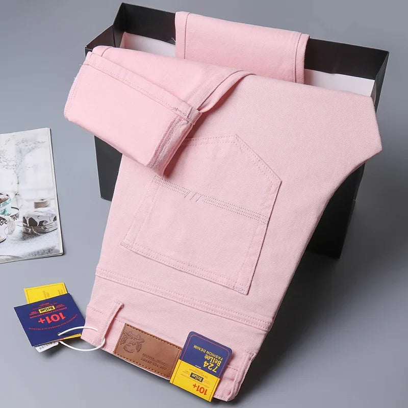 98% Cotton 4 Colors Stretchy Jeans Men's Mid-waist Straight Pencil Denim Trousers Brand Clothing Personality Fashion Male Pants.