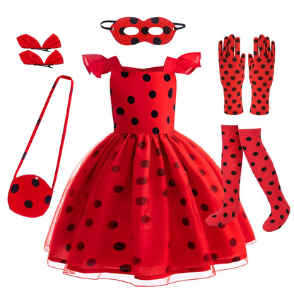 Mädchen Little Beetle Flying Sleeve Cosplay Prinzessin Kleid Geburtstag Halloween Party Kleidung Kinder Marinette Performance Kostüme