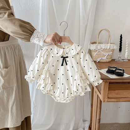 2023 herbst Neue Baby Mädchen Bodysuit Baumwolle Polka Dot Gedruckt Infant Mädchen Ein Stück Kleidung Kleinkind Overall Neugeborene Kleidung.