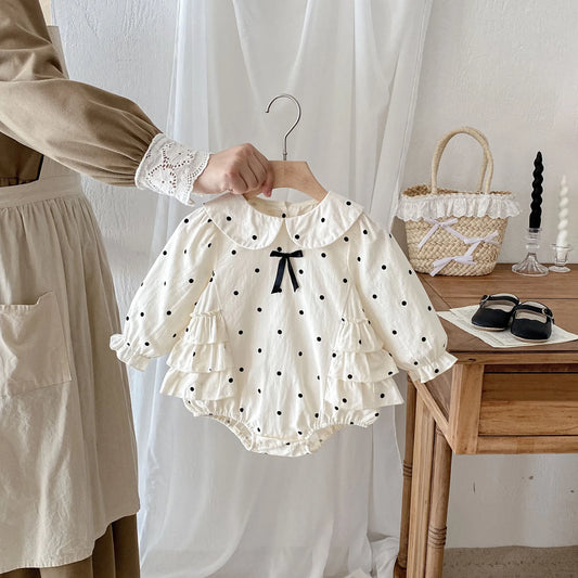 2023 herbst Neue Baby Mädchen Bodysuit Baumwolle Polka Dot Gedruckt Infant Mädchen Ein Stück Kleidung Kleinkind Overall Neugeborene Kleidung.