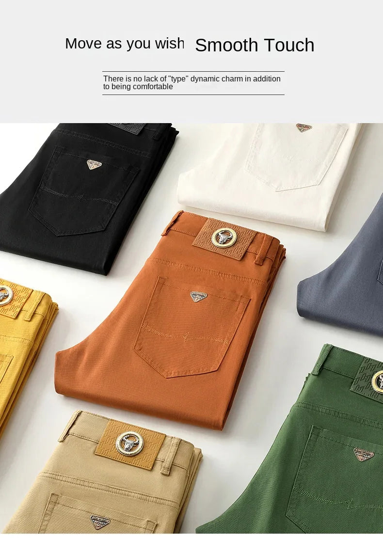 Seven-Color Stretch Jean Men's Trendy Wild Simple 97% Cotton High-End Slim-Fitting Small Straight Casual Men's Clothing Trousers.