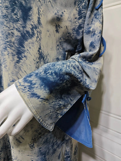 Ramadan Eid Tie Dye Butterfly Bow Muslim Modest Kimono Abaya Damen Dubai Luxury Islam Women Kebaya With Hijab Kaftan Robe Femme