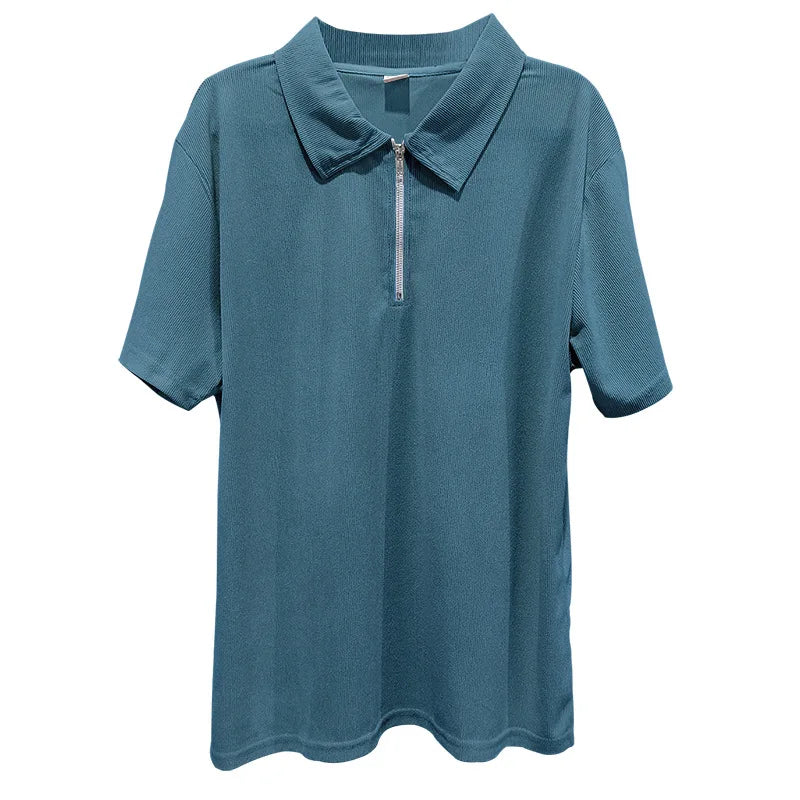 Sommer neue europäische und amerikanische Handel große Herren einfarbig Set mit Kragen, Kurzarm, Reiß verschluss Hosen Set, 2 Stück