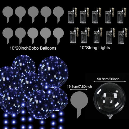 10 Stück LED-Leuchtballons, die im Dunkeln leuchten, transparente LED-Bobo-Luftballons mit Lichterkette für Geburtstag, Hochzeit, Party, Dekoration.