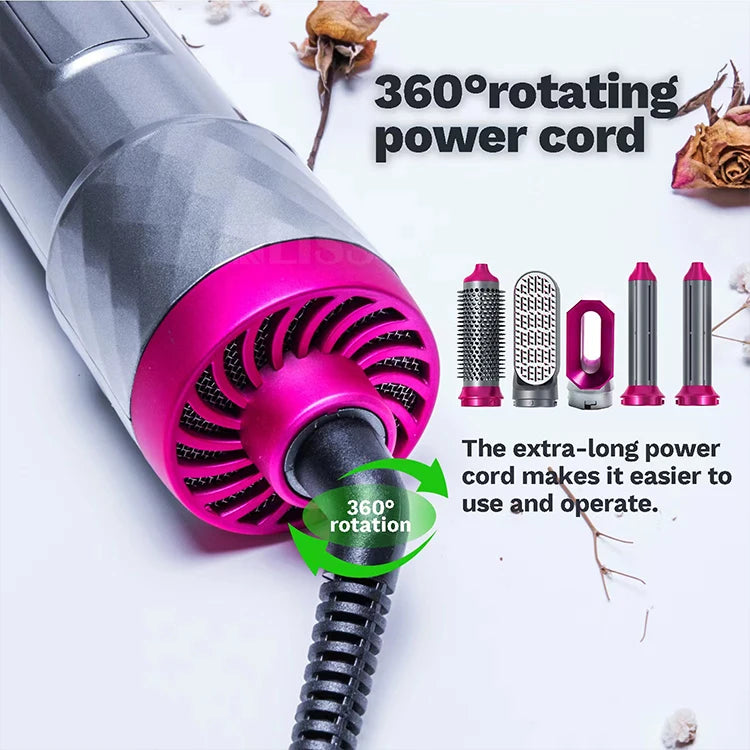 Hair Dryer 5-In-1 Electric Hair Comb Negative Ion Straight Curler Brush Blow Dryer Air Comb Removable Brush Kit Tool.