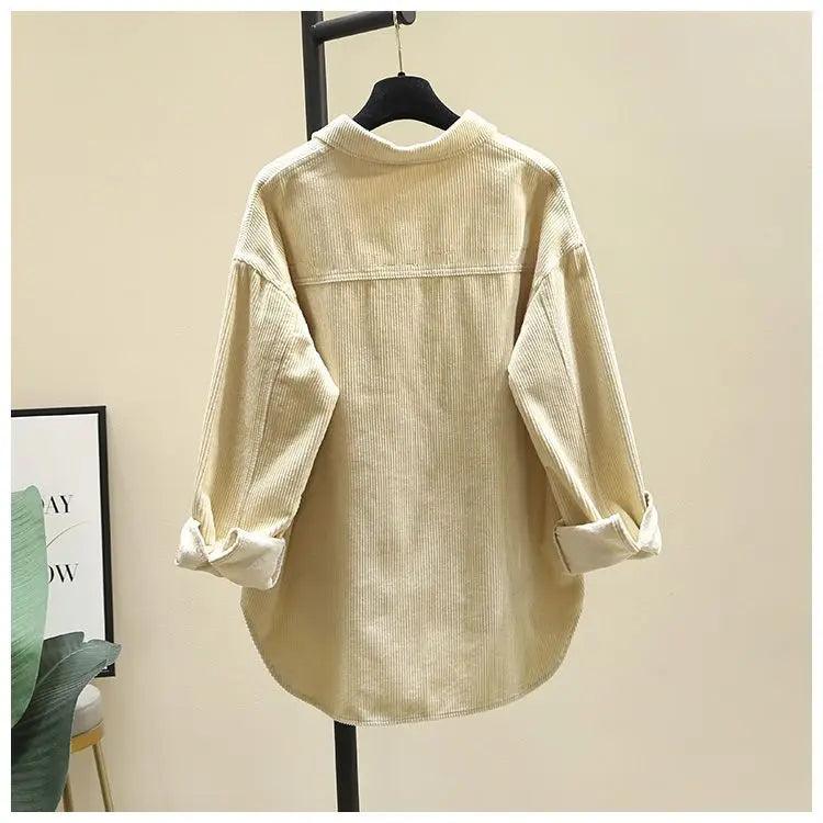 2023 frühling Herbst Cord Langarm-shirt für Frauen Koreanische Ausgabe Casual Mode Medium länge Shirts Weibliche Outwear Tops