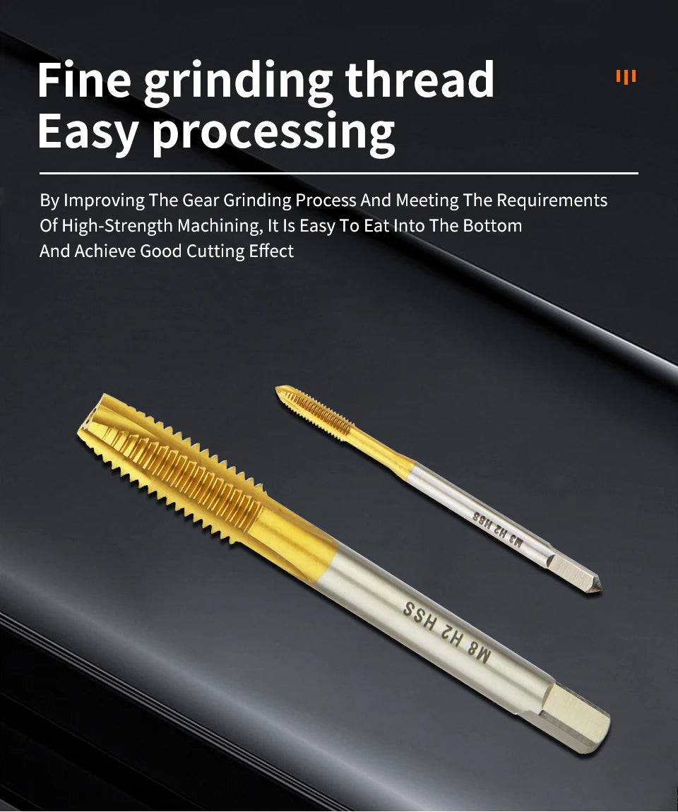 HSS Titanbeschichtung Gewindebohrer Bohrer M2 M2,5 M3 M3,5 M4 M5 M6 M8 M10 M12 Metrische gerade Nut Gewindebohrer Handwerkzeuge