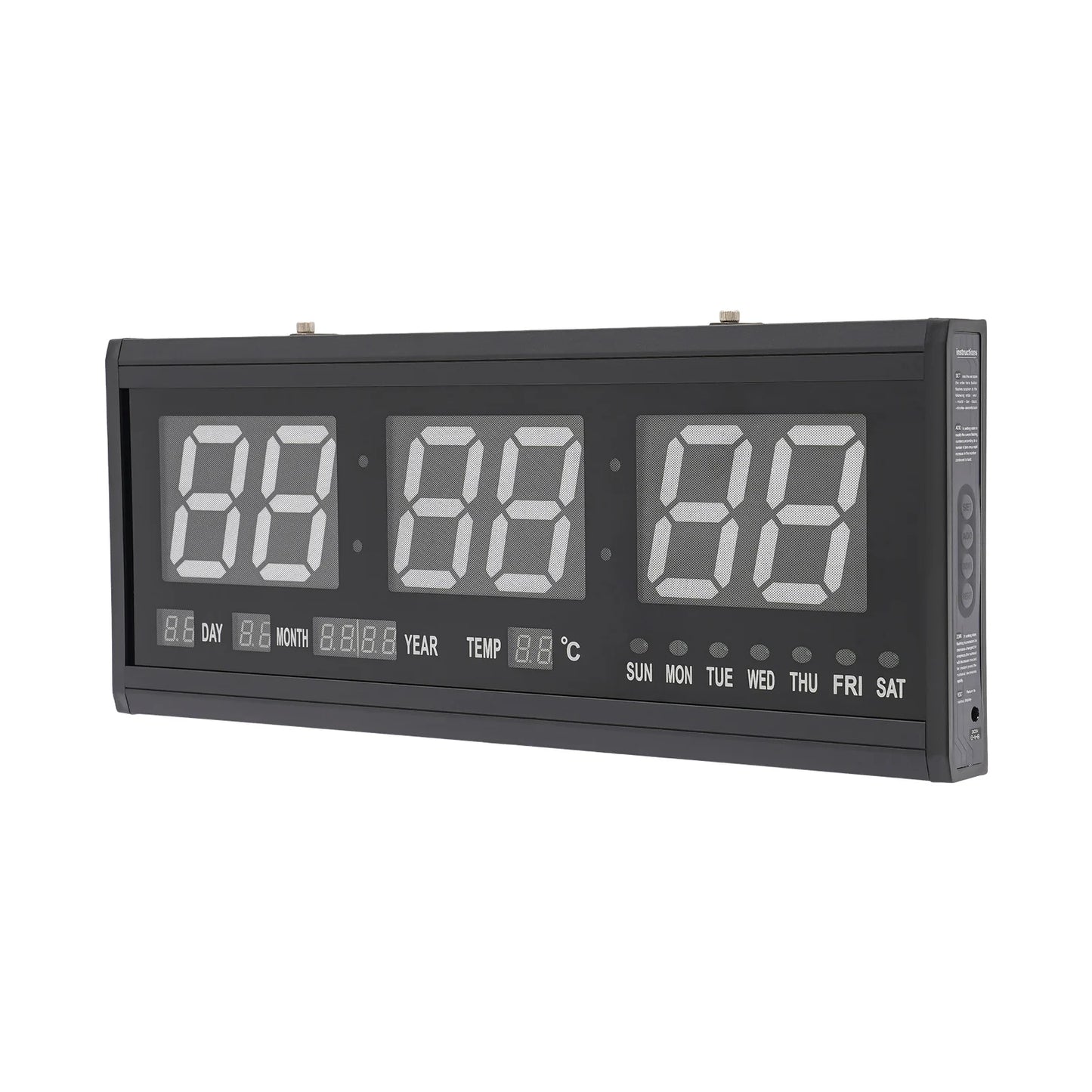 220 V große LED-Digital-Wanduhr, Zeit, Temperatur, Datum, Woche, Anzeige, automatischer Dimmer, leuchtende, leise Tischuhr, Wanduhr, 48 x 19 cm