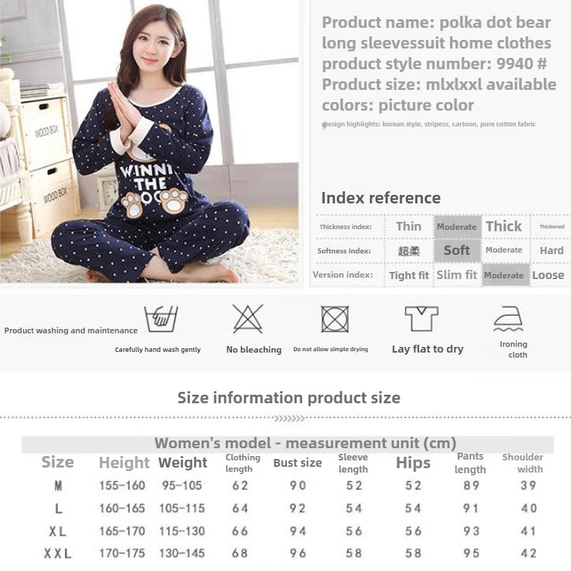 Herbst Dünne 2 stück Pyjamas Set Frauen 2025 Rundhals Mädchen Bär Pyjamas Sets Teetasse Katze Volle Nachtwäsche Tops liebhaber Pyjama mujer.