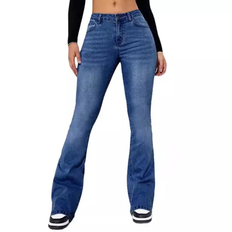 Jeans Women Denim Pants Long Pant Sheath Slim Fit Sexy Solid Mid Waist Button Pocket Trousers Straight Hip Wrap Casual.