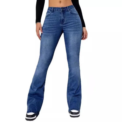 Jeans Women Denim Pants Long Pant Sheath Slim Fit Sexy Solid Mid Waist Button Pocket Trousers Straight Hip Wrap Casual.